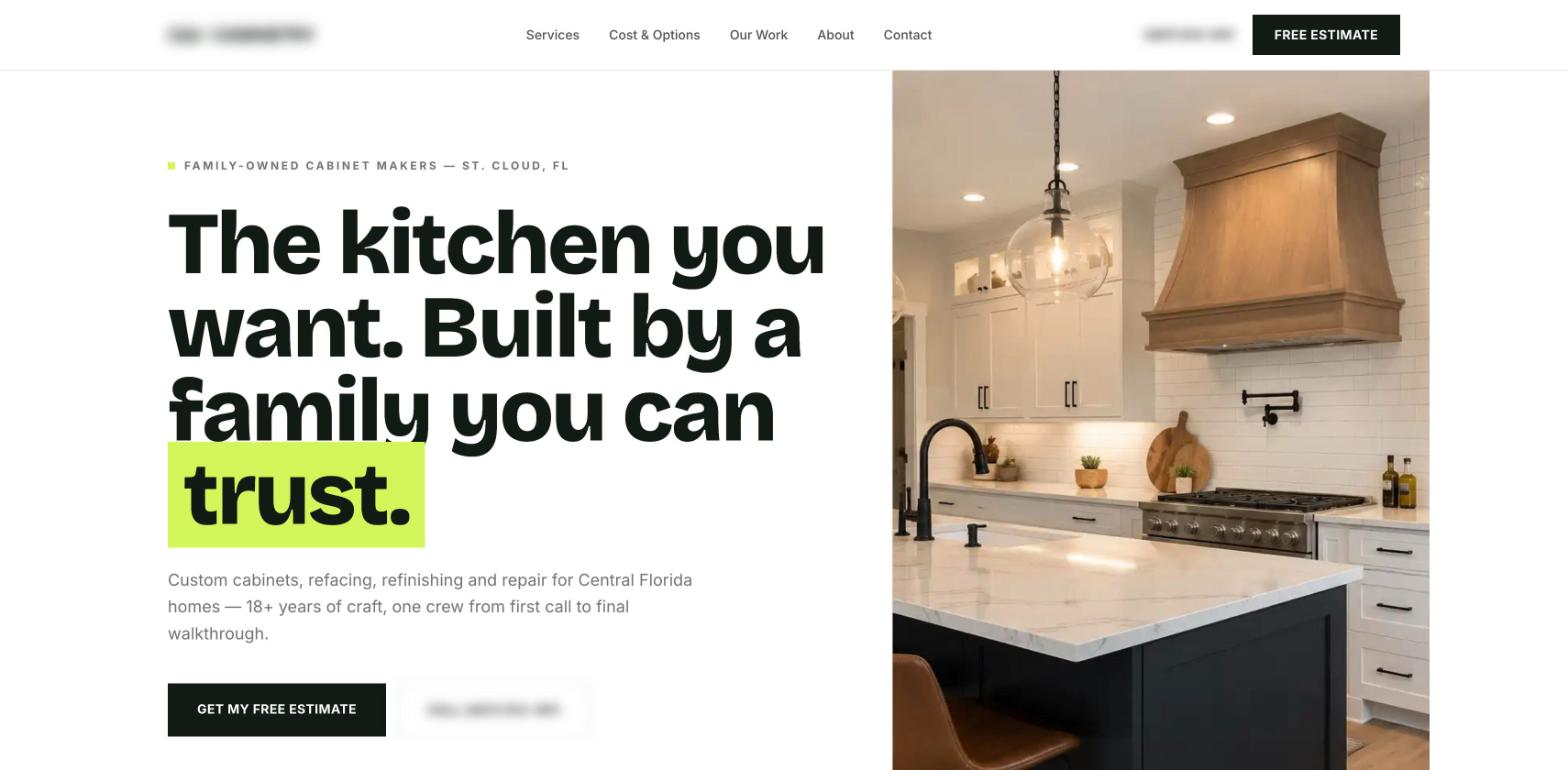 Concept site for a family cabinet maker in Florida, built in Astro