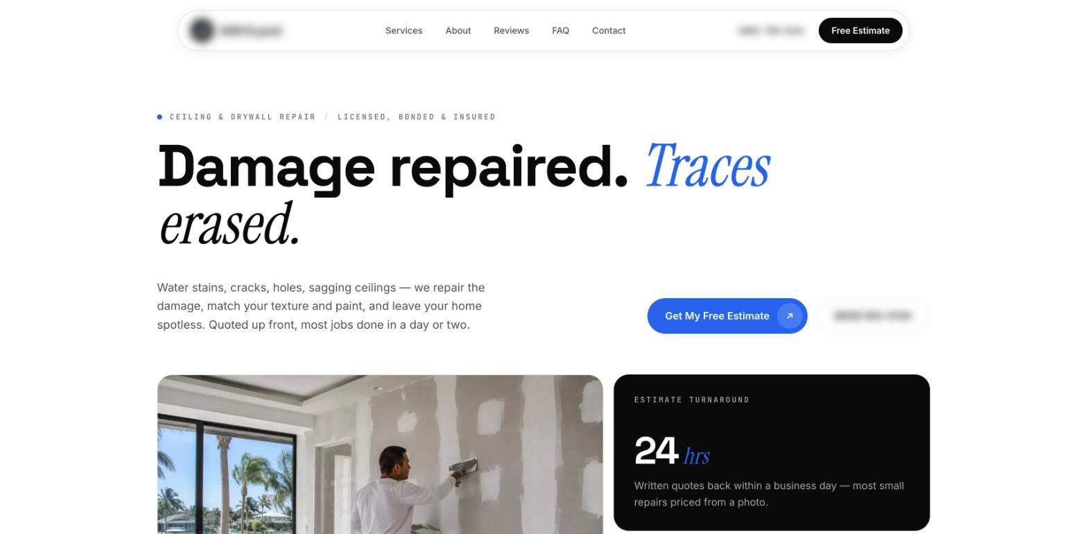 Concept site for a ceiling and drywall repair company, built in Astro