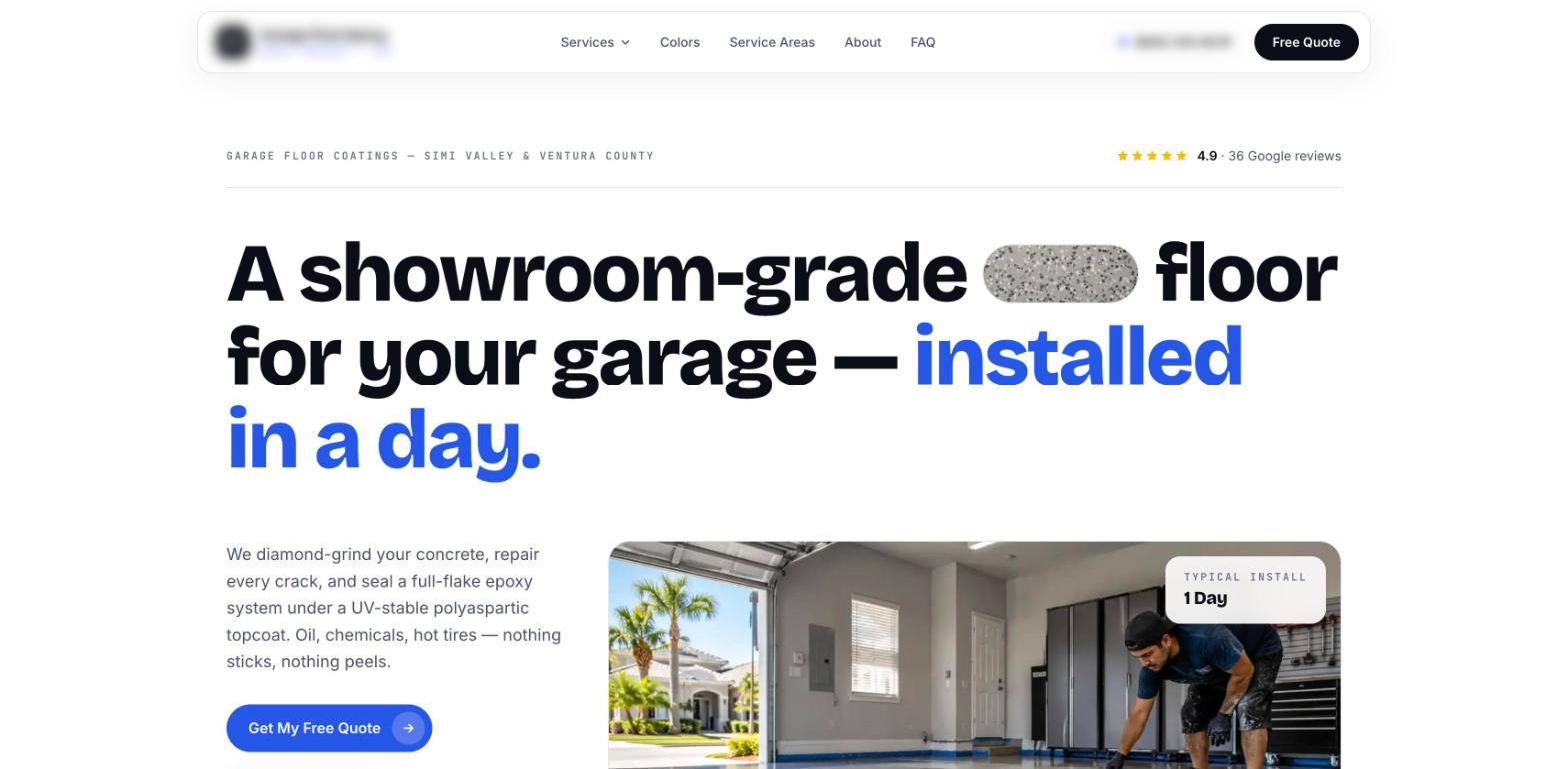 Concept site for a garage floor coating company in California, built in Astro